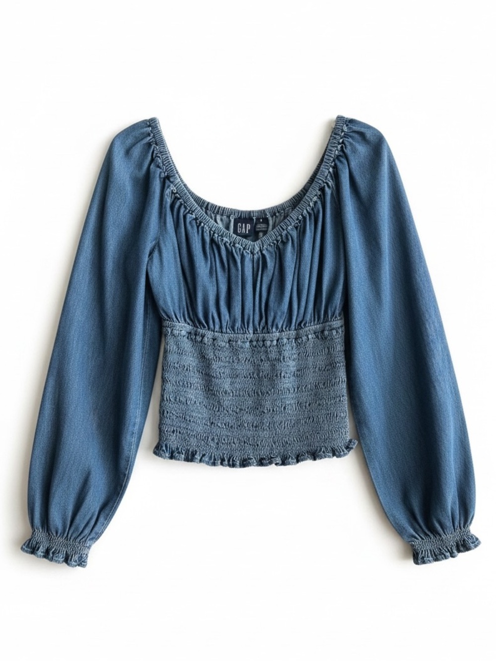 GAP Chambray Blue Smocked Peasant Top | Women’s Small | Bohemian Cottagecore